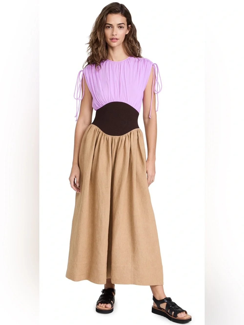 NWT Tory Burch Dress Beige Linen Raw Canvas And Wisteria Silk Chiffon $1,198 4